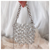 Hand Woven Beaded Bag Acrylic Small Square Bag Women Mini Shoulder Crossbody Chain Bag Lightweight