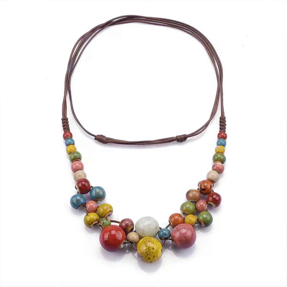 Women’s Ethnic Colorful Ceramic Beaded Necklace – Bohemian Style Women’s Ethnic Colorful Ceramic Beaded Necklace – Bohemian Style