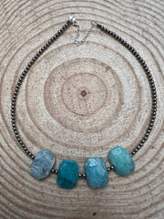 3mm Sterling Pearls and Peruvian Amazonite - 14 inch choker