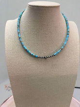 4mm Sterling Pearls and Sterling Saucer Accent Bead Turquoise Choker - 14 inch