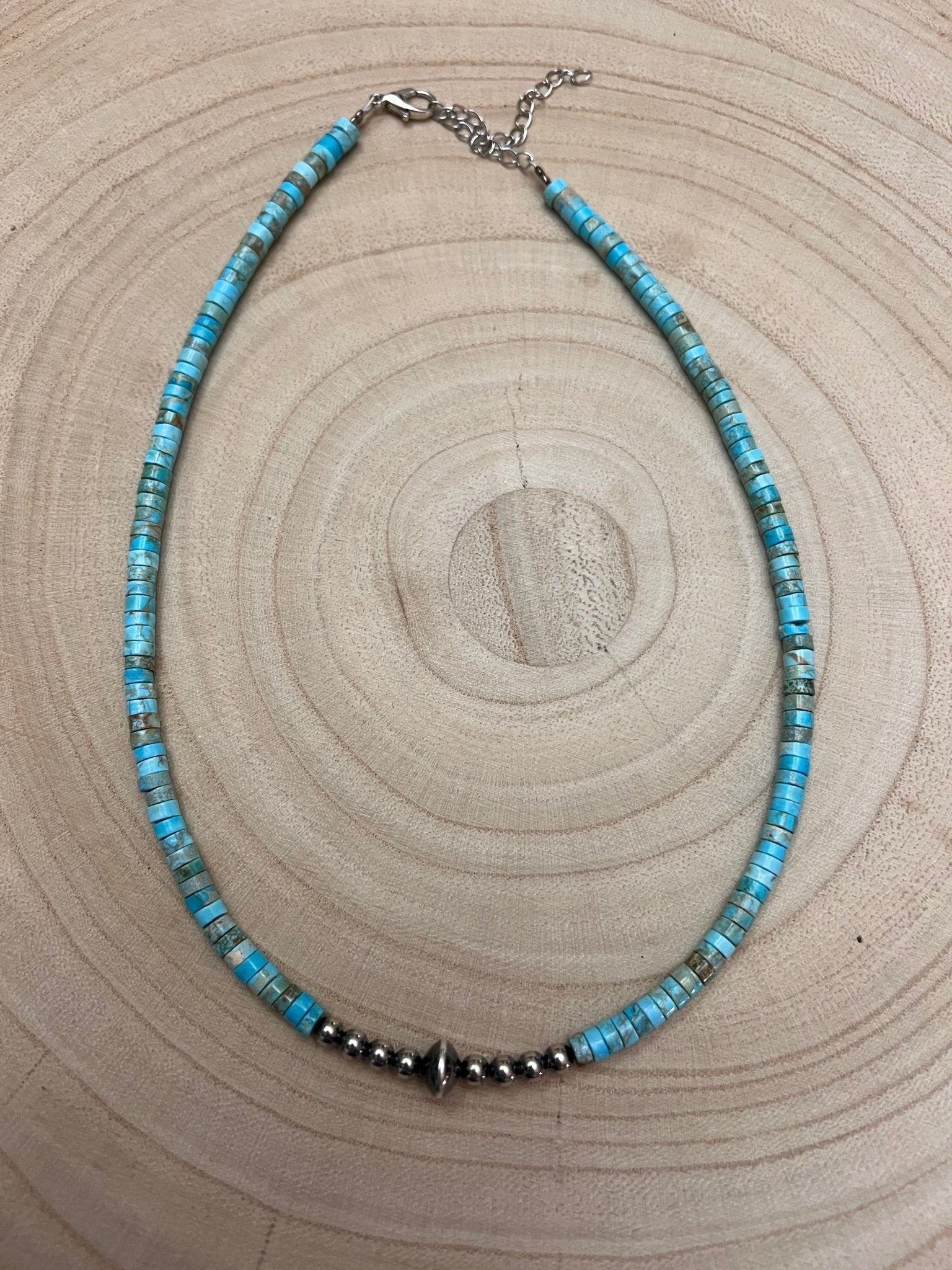 4mm Sterling Pearls and Sterling Saucer Accent Bead Turquoise Choker - 14 inch 4mm Sterling Pearls and Sterling Saucer Accent Bead Turquoise Choker - 14 inch