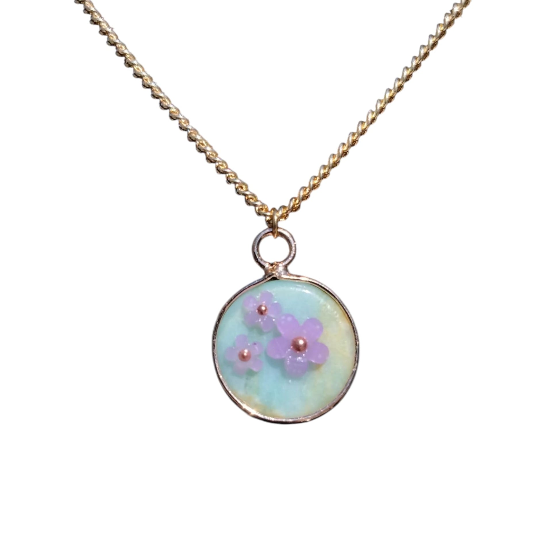 18K Gold Plated Natural Stone Necklace with Color Changing Floral Design, Black Obsidian, Amazonite, Rose Quartz, UV Reactive 18K Gold Plated Natural Stone Necklace with Color Changing Floral Design, Black Obsidian, Amazonite, Rose Quartz, UV Reactive