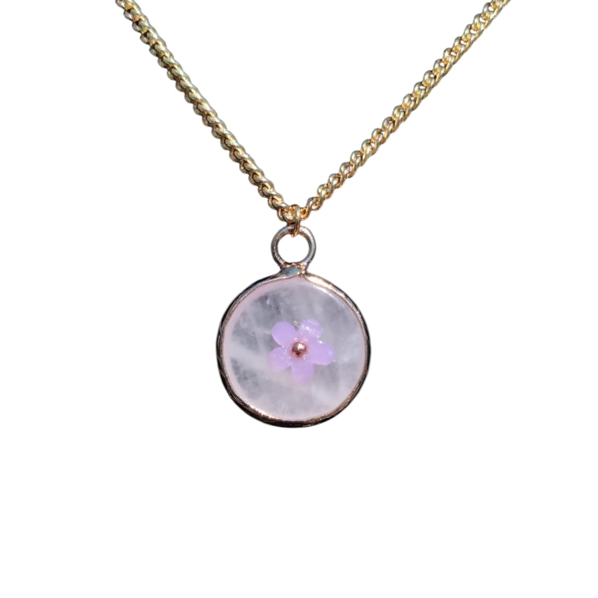 18K Gold Plated Natural Stone Necklace with Color Changing Floral Design, Black Obsidian, Amazonite, Rose Quartz, UV Reactive 18K Gold Plated Natural Stone Necklace with Color Changing Floral Design, Black Obsidian, Amazonite, Rose Quartz, UV Reactive