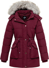 Women's Winter Hooded Coat Waterproof Down Long Jacket Warm Parka Thicken Puffer Coat with Removable Fur Hood