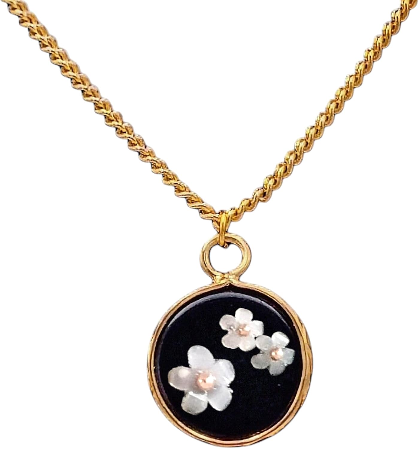 18K Gold Plated Natural Stone Necklace with Color Changing Floral Design, Black Obsidian, Amazonite, Rose Quartz, UV Reactive 18K Gold Plated Natural Stone Necklace with Color Changing Floral Design, Black Obsidian, Amazonite, Rose Quartz, UV Reactive