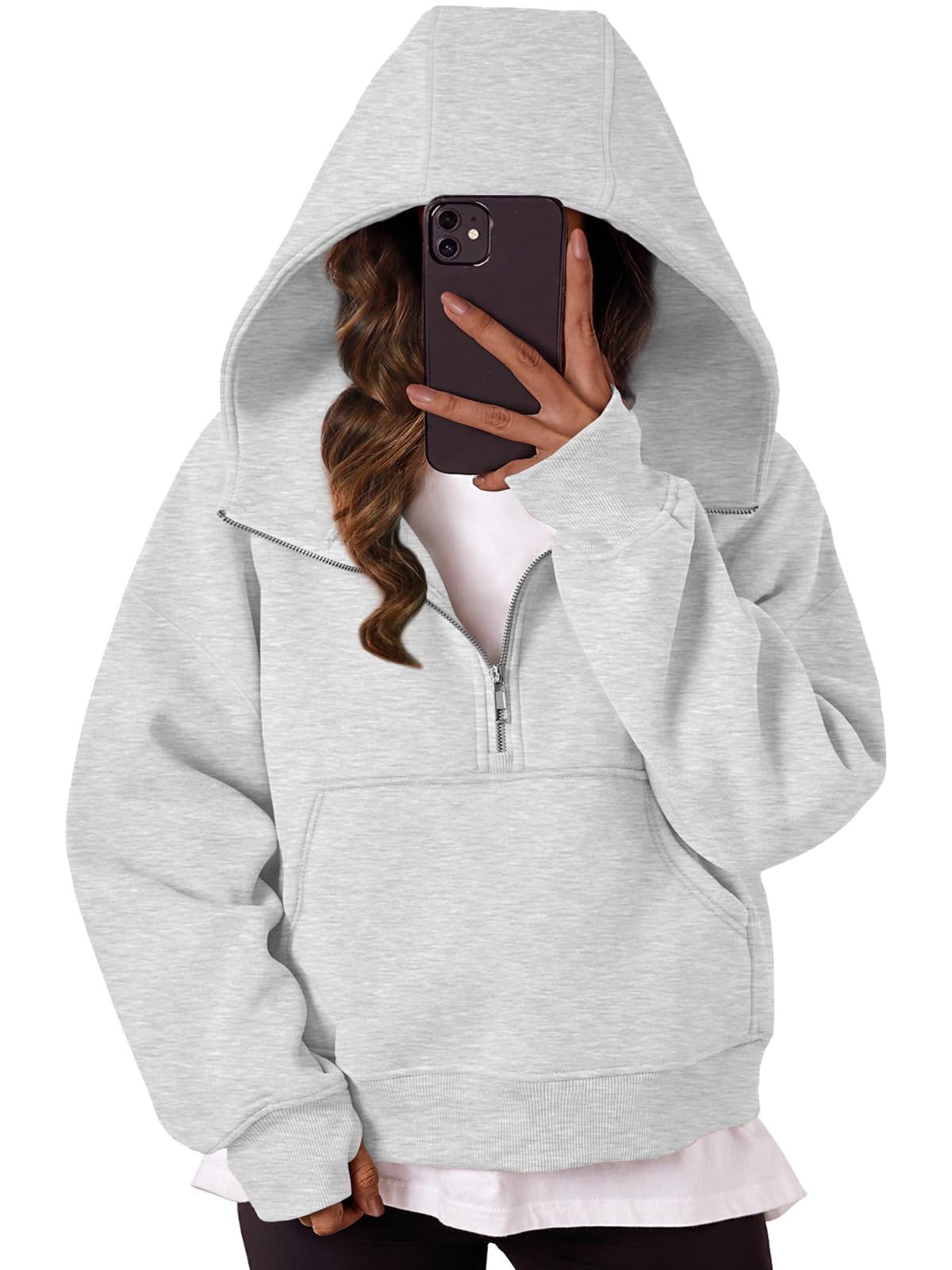 Trendy Queen Womens Hoodies Quarter Half Zip Pullover Oversized Sweatshirts Half With Pockets Fall Clothes