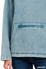 Fleece Washed High Neck Kangaroo Pocket Sweatshirt