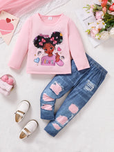 Children's Cartoon Graphic Top and Pants Set