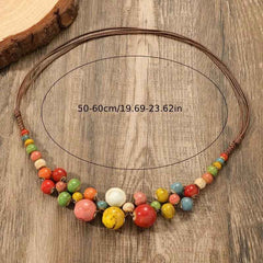 Women’s Ethnic Colorful Ceramic Beaded Necklace – Bohemian Style