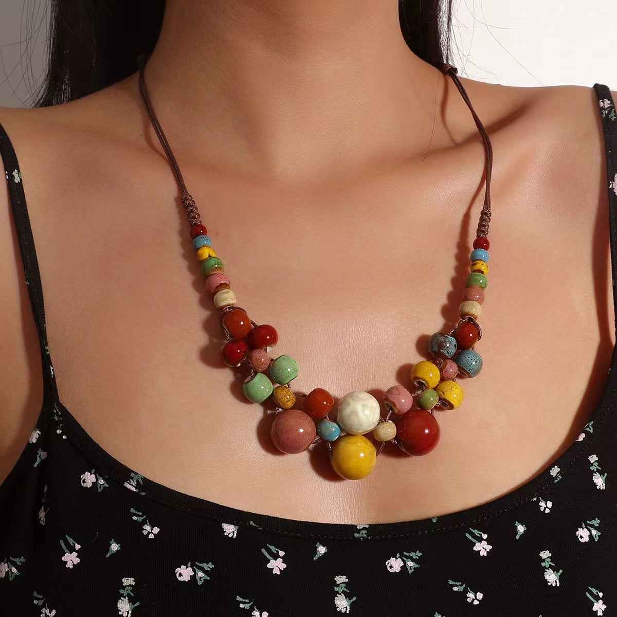 Women’s Ethnic Colorful Ceramic Beaded Necklace – Bohemian Style Women’s Ethnic Colorful Ceramic Beaded Necklace – Bohemian Style