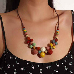 Women’s Ethnic Colorful Ceramic Beaded Necklace – Bohemian Style