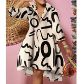 Women Sexy Fashion Printed Shirt Dresses Chic V Neck Loose Long Sleeve Dress Causal Vacation Female Mini Vestidos Robe Clothing