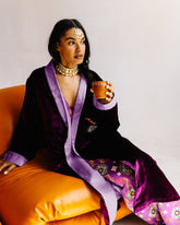 Adult Robe – Velvet & Satin – Purple Rangoli