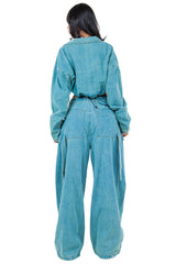WOMEN FASHION DENIM TWO PIECE PANT SET