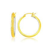 Two-Tone Yellow and White Gold Medium Patterned Hoop Earrings(3x30mm)