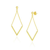 14k Yellow Gold Diamond Shape Chain Drop Earrings