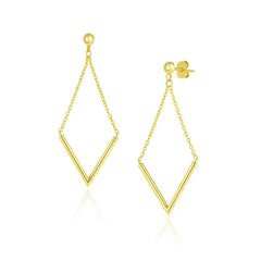 14k Yellow Gold Diamond Shape Chain Drop Earrings