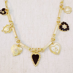 Mixed Heart Charm Necklace – Gold Chain with Elegant Black and Gold Heart Pendants