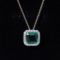 10 MM Lab Created Emerald Statement Necklace with Moissanite Halo