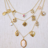 Vintage Rose Charm Layered Necklace – Romantic Multi-Strand Chain with Antique-Inspired Cameo Details