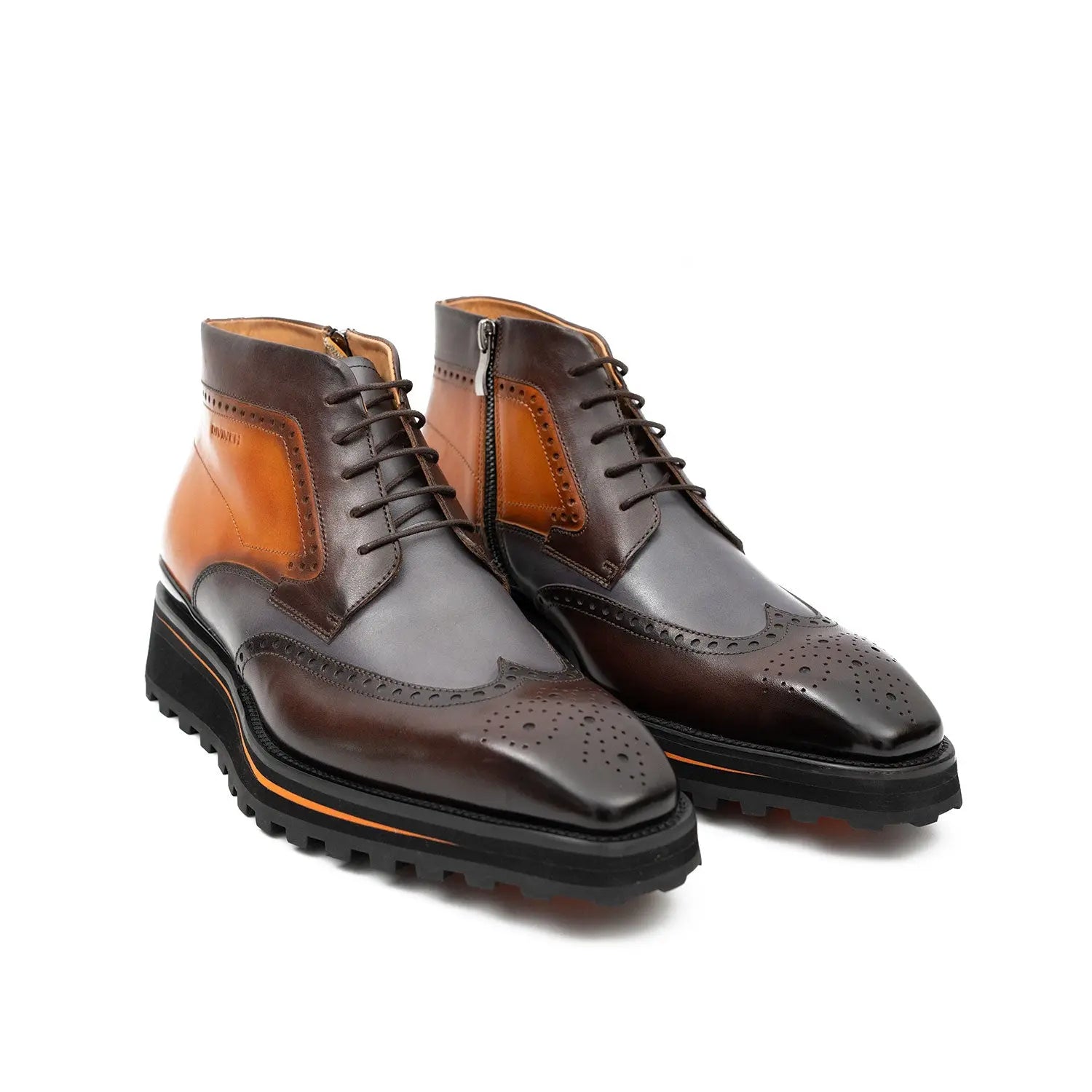 Zipper Brogue Martin Boots 2890 Gray Brown Zipper Brogue Martin Boots 2890 Gray Brown