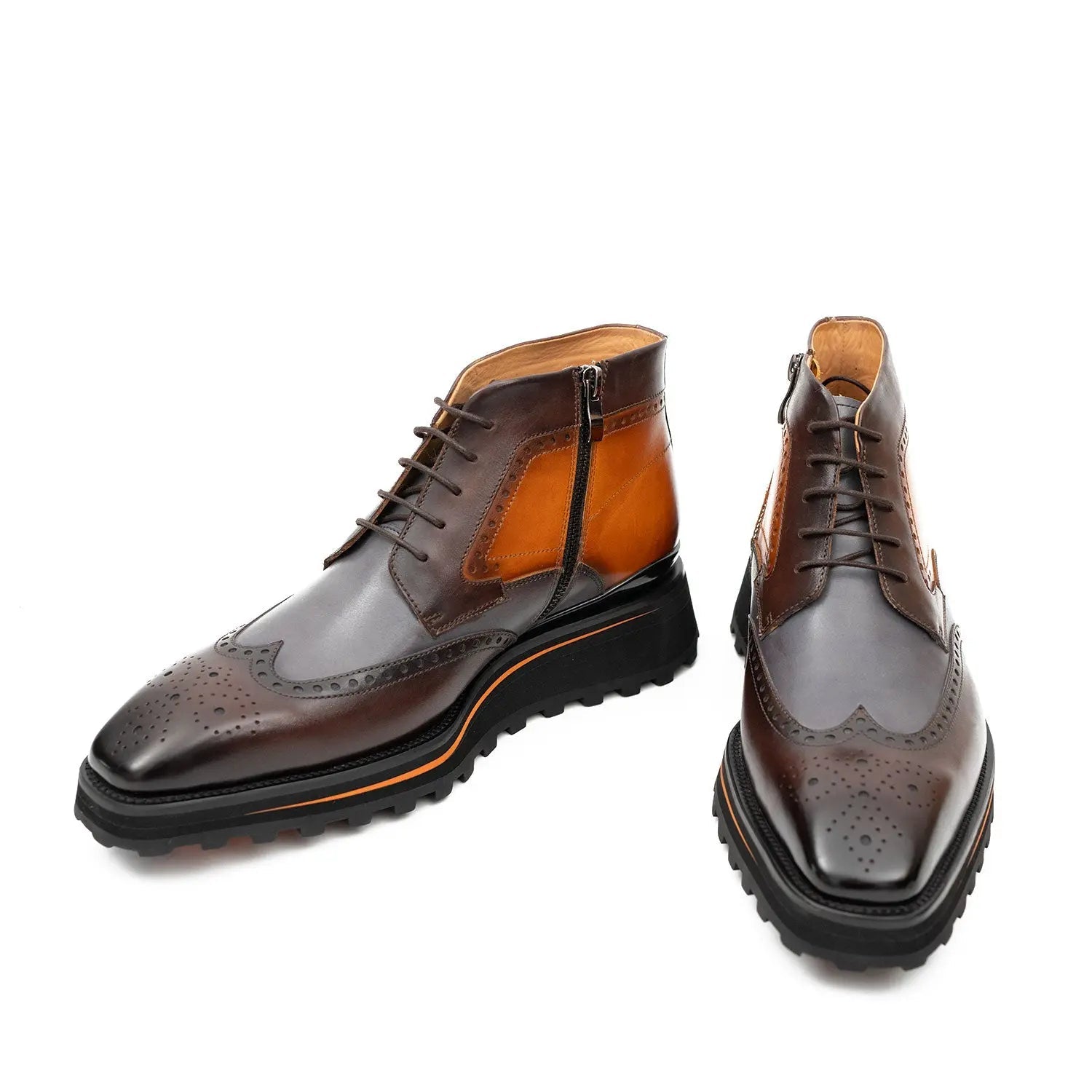 Zipper Brogue Martin Boots 2890 Gray Brown Zipper Brogue Martin Boots 2890 Gray Brown