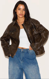 Women's Vintage Brown Oversized Leather Jacket, Ladies Bomber Jacket, Women 1980's Style Jacket, Christmas Gift For Her, Soft Leather Jacket