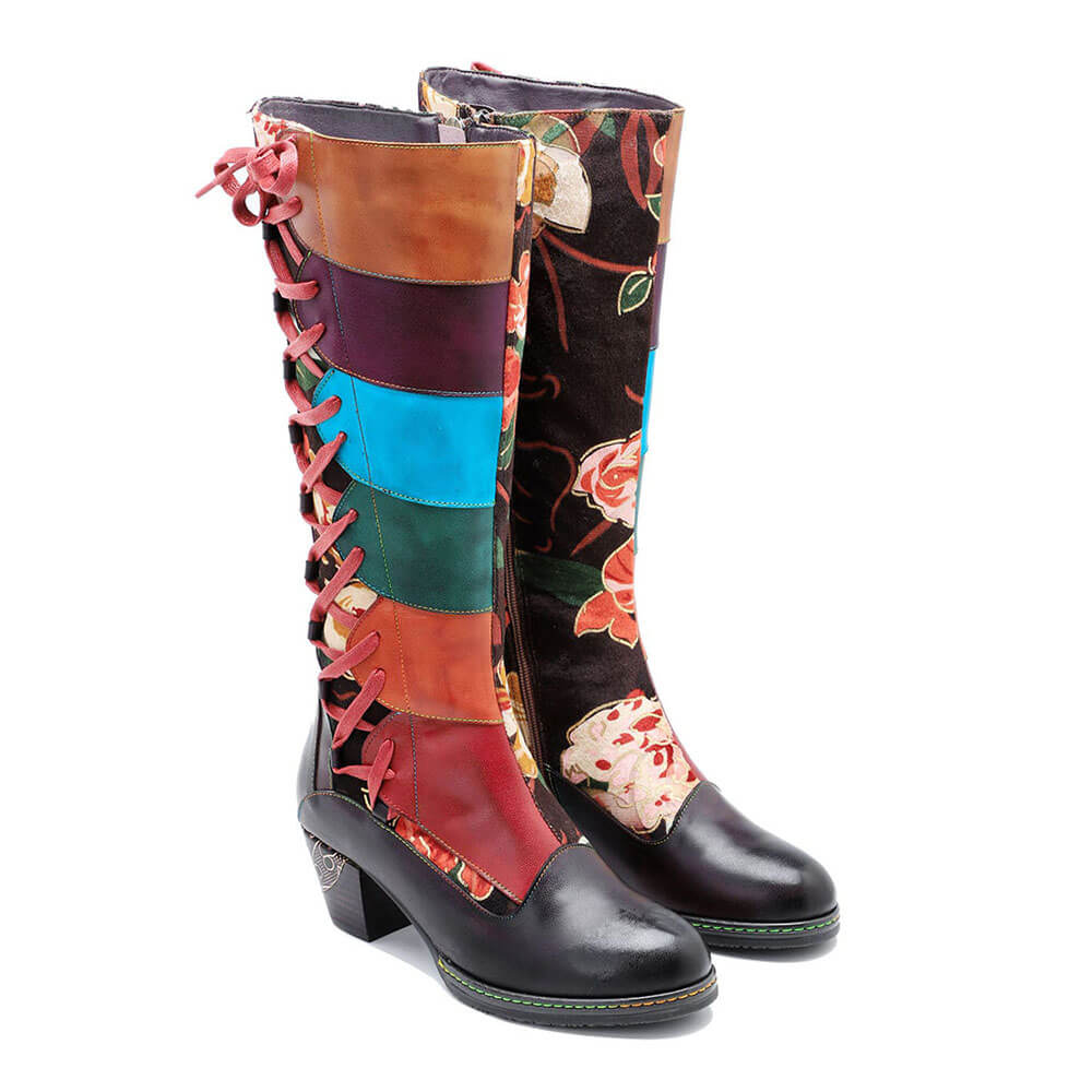 Leather Handmade Embossed Adjustable Boots