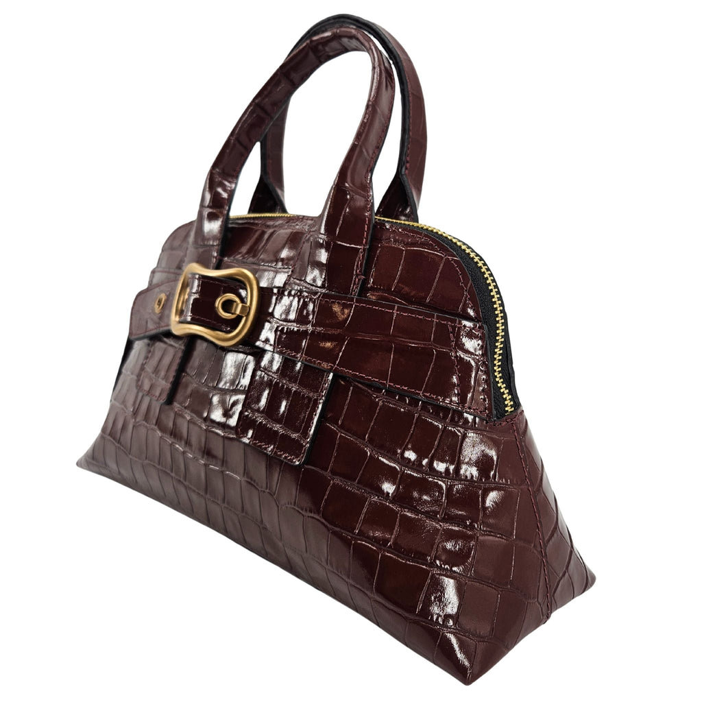 Niky Mid Brown Moc Croc Leather Mini tote Bag