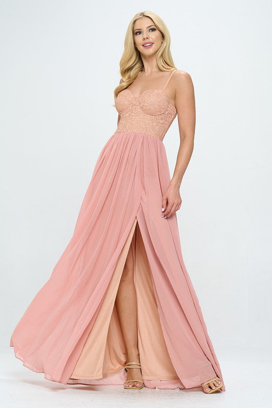 Lace Detail Bustier Floor Length Maxi Dress