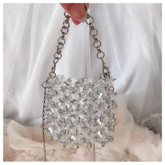Hand Woven Beaded Bag Acrylic Small Square Bag Women Mini Shoulder Crossbody Chain Bag Lightweight