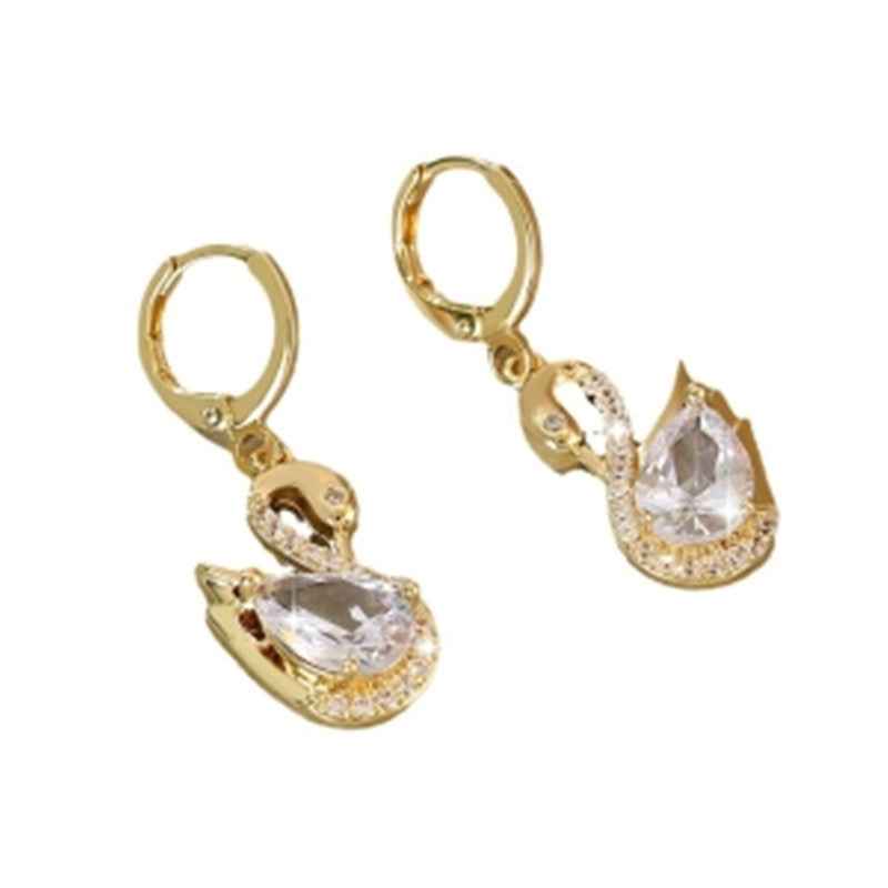 Sweet Rhinestone Swan Earrings for Women - Fashion Jewelry