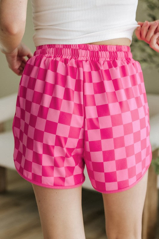 Checkered Drawstring Elastic Waist Casual Shorts