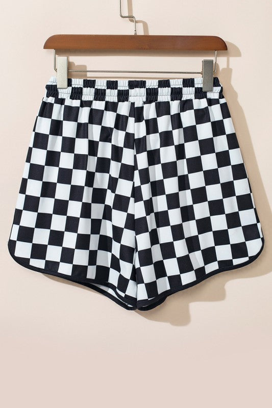 Checkered Drawstring Elastic Waist Casual Shorts
