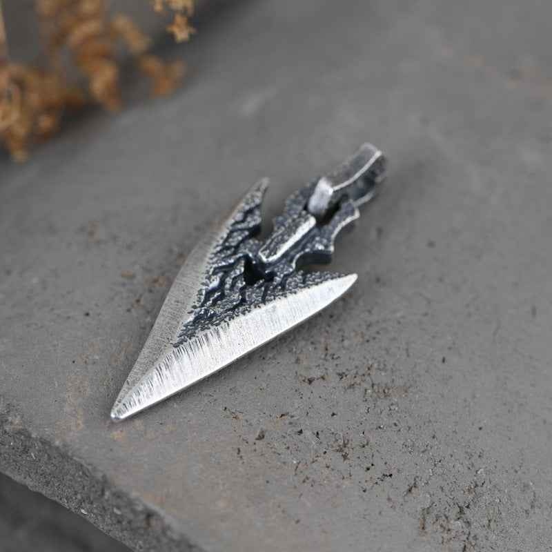 Mens Silver Weapon Necklace with Stone in Weapon Shape