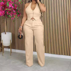 Women Elegant Two Piece Set Dashiki African Tracksuit Spring Summer Long Sleeve Vest Top and Pants Set Party Matching Sets