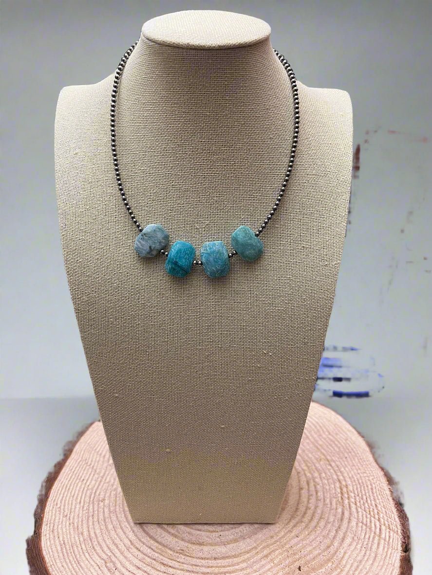 3mm Sterling Pearls and Peruvian Amazonite - 14 inch choker