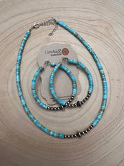 4mm Sterling Pearls and Sterling Saucer Accent Bead Turquoise Choker - 14 inch