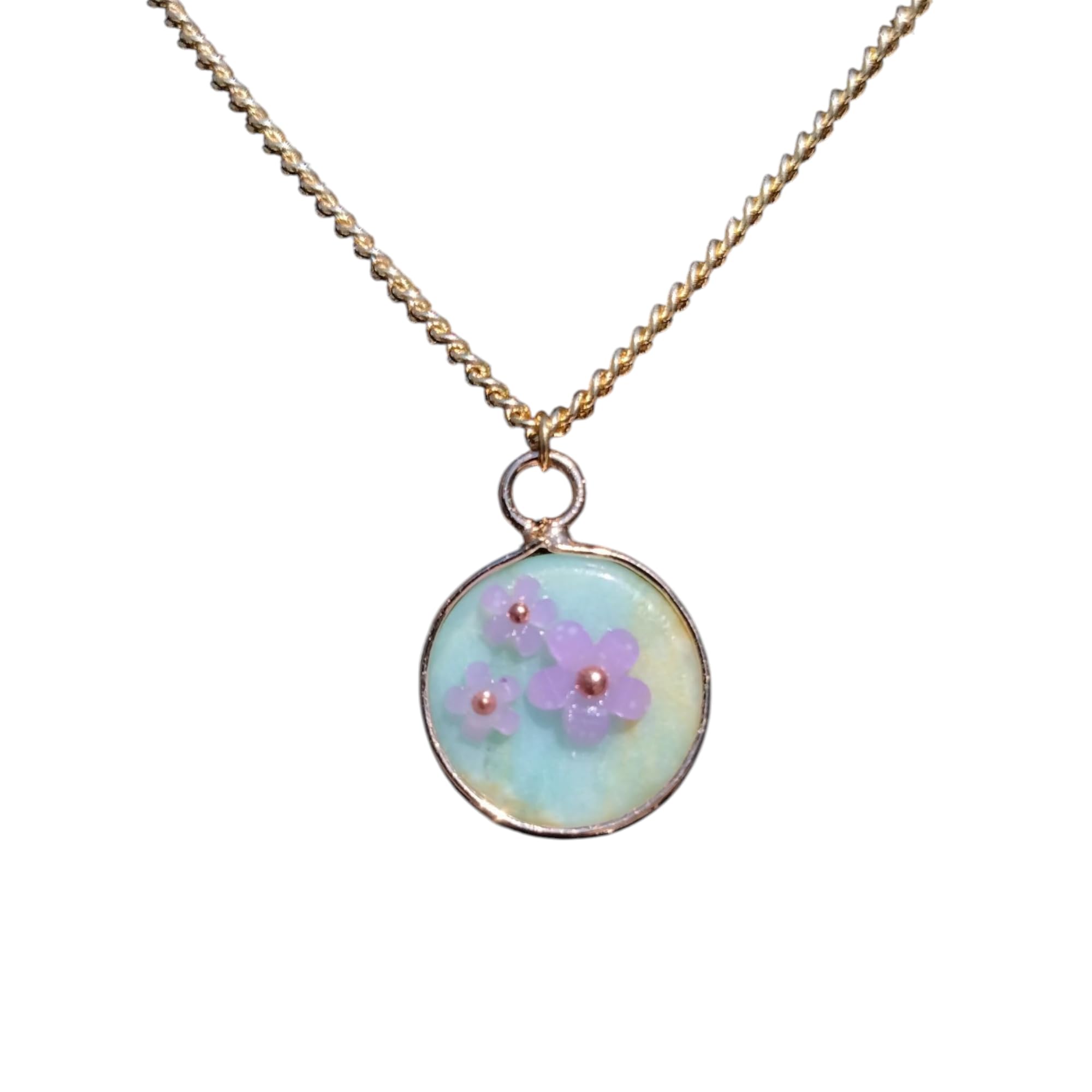 18K Gold Plated Natural Stone Necklace with Color Changing Floral Design, Black Obsidian, Amazonite, Rose Quartz, UV Reactive