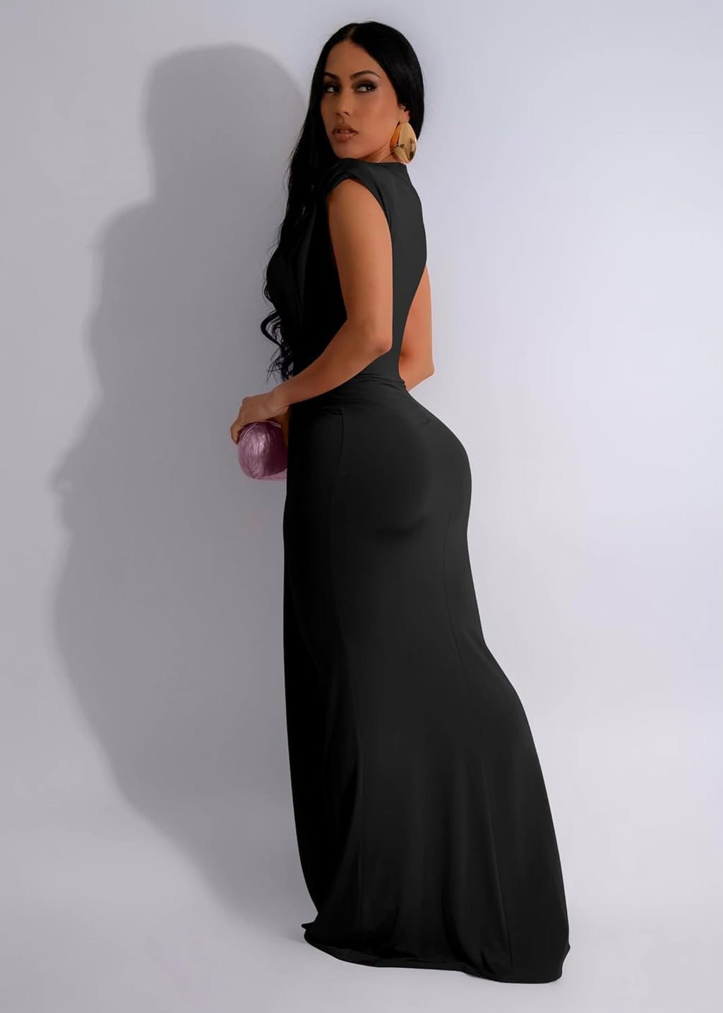 Memoriesea Women's Elegant Sleeveless Deep V Neck Bodycon Party Evening Gown Maxi Dress