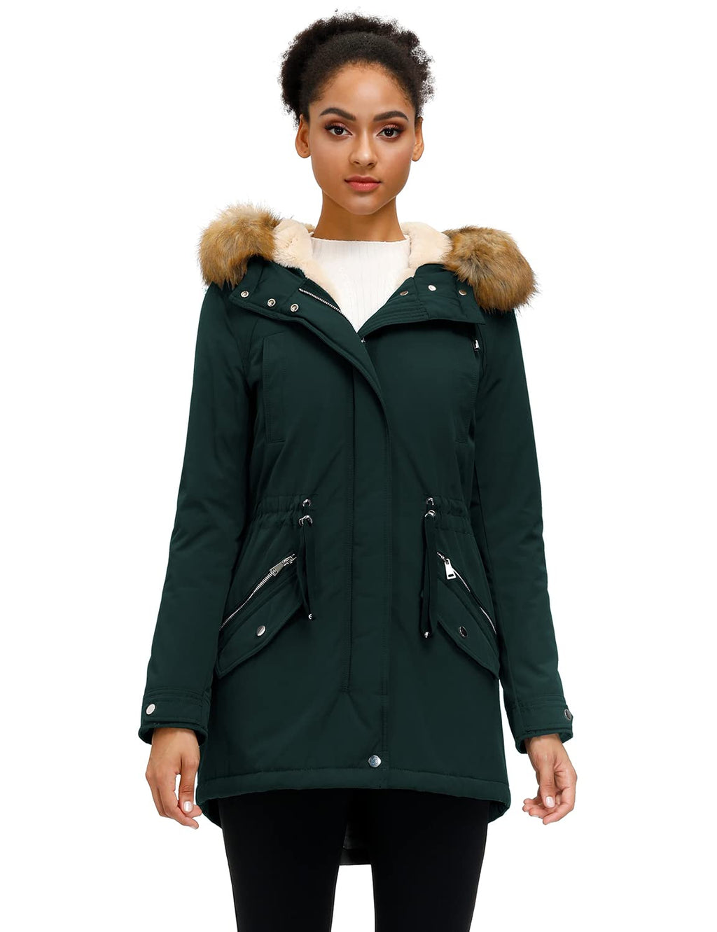 ROYAL MATRIX Women's Winter Coats Fleece Lined Parka Jacket Hooded Long Winter Warm Parka Coat with Pockets