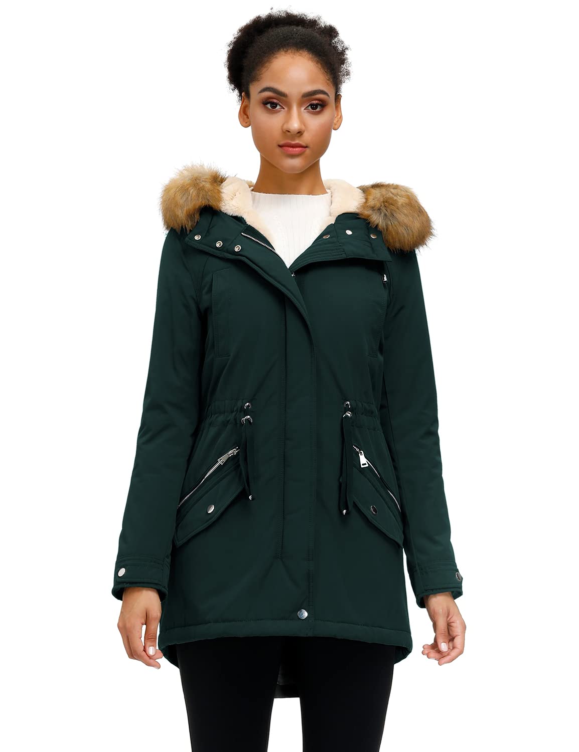 ROYAL MATRIX Women's Winter Coats Fleece Lined Parka Jacket Hooded Long Winter Warm Parka Coat with Pockets