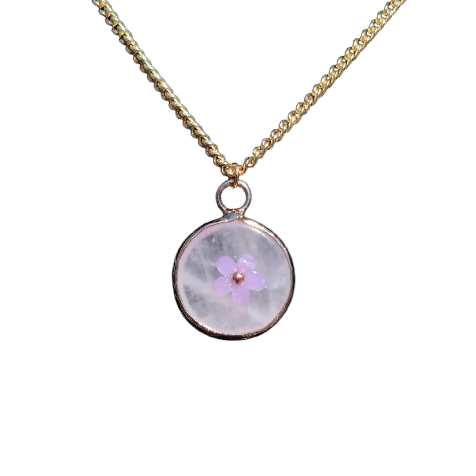 18K Gold Plated Natural Stone Necklace with Color Changing Floral Design, Black Obsidian, Amazonite, Rose Quartz, UV Reactive