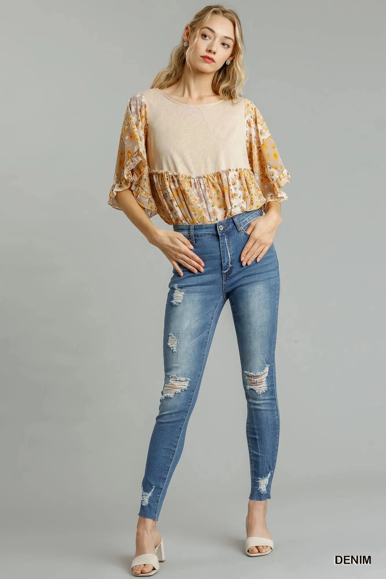Umgee High Waist Distressed Skinny Jeans with Raw Hem