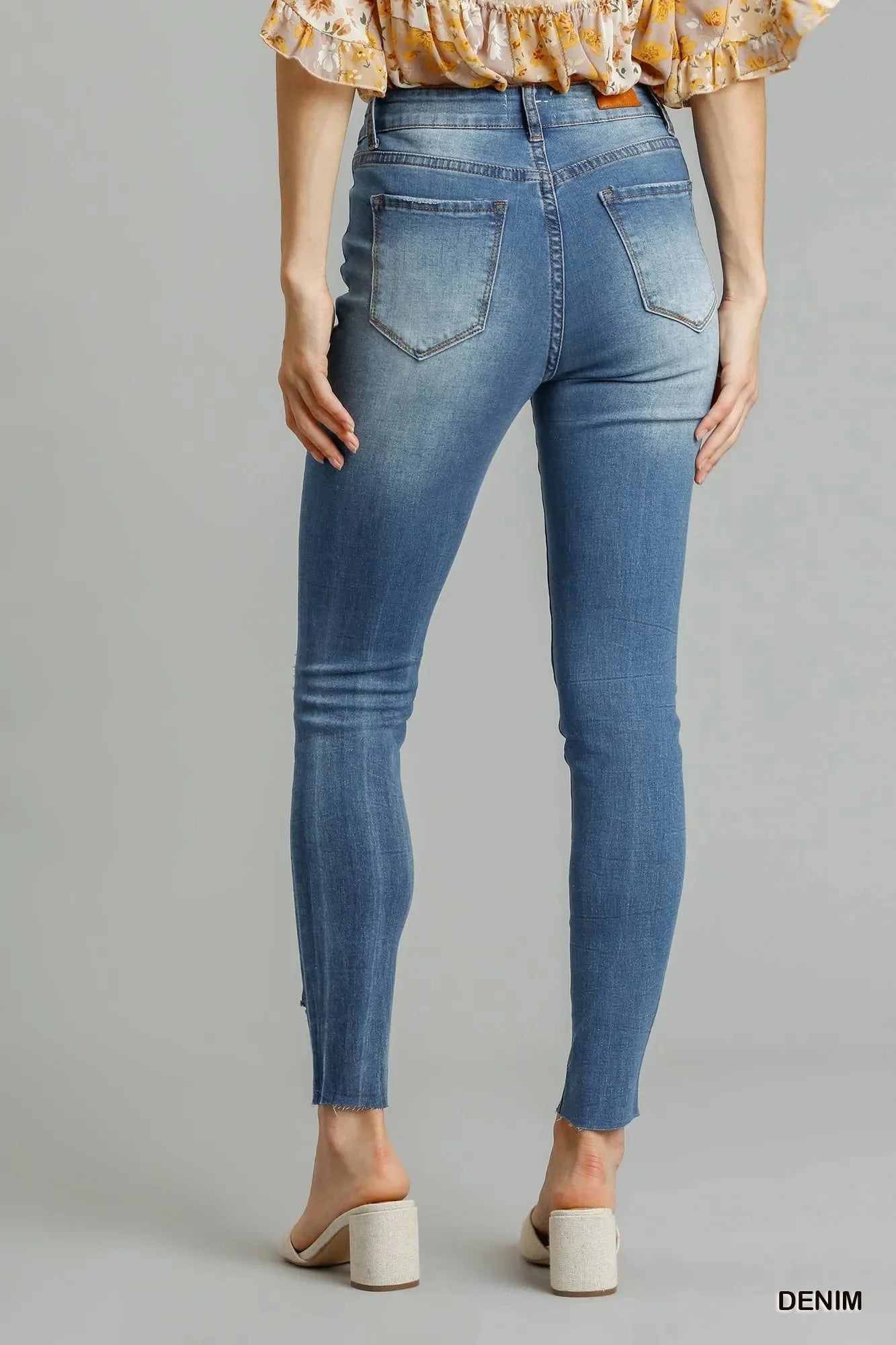 Umgee High Waist Distressed Skinny Jeans with Raw Hem