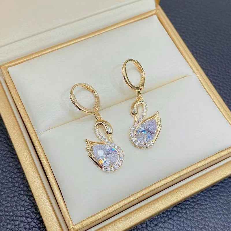 Sweet Rhinestone Swan Earrings for Women - Fashion Jewelry
