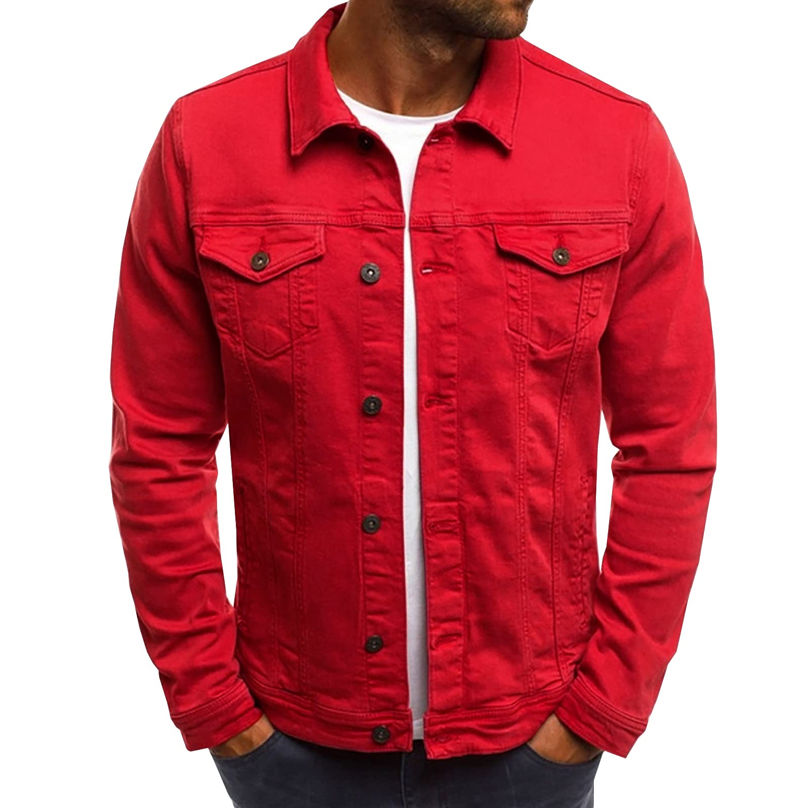 LONGBIDA Men's Casual Classic Denim Jacket Slim Fit Fashion Jean Coat