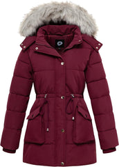 Women's Winter Hooded Coat Waterproof Down Long Jacket Warm Parka Thicken Puffer Coat with Removable Fur Hood