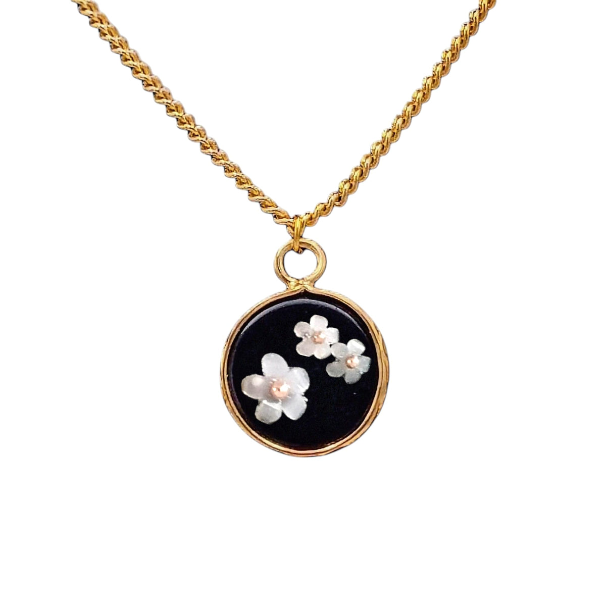 18K Gold Plated Natural Stone Necklace with Color Changing Floral Design, Black Obsidian, Amazonite, Rose Quartz, UV Reactive
