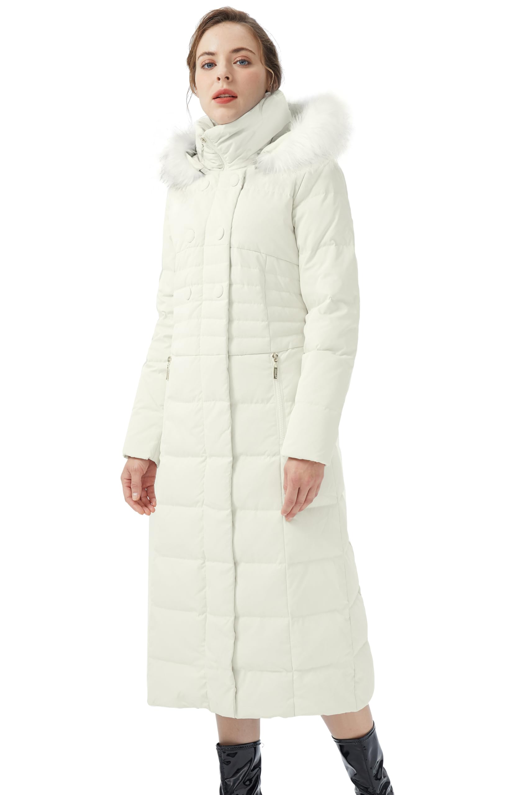 Orolay Women Warm Down Jacket with Hood Fur Long Puffer Coat
